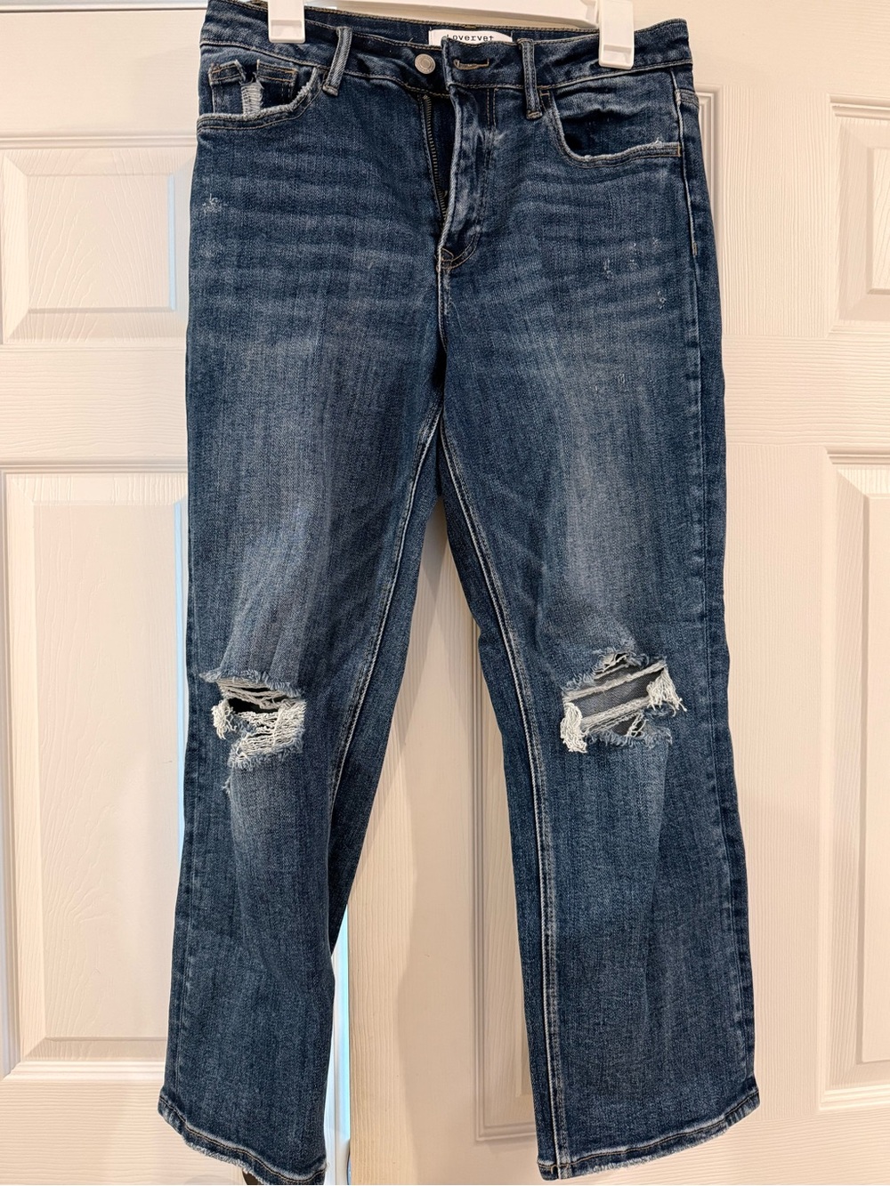 Women's Dark Blue Distressed Boyfriend Jeans